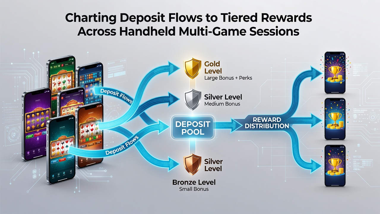 Diagramm zeigt Einzahlungsströme und gestaffelte Belohnungen in mobilen Gaming-Sessions