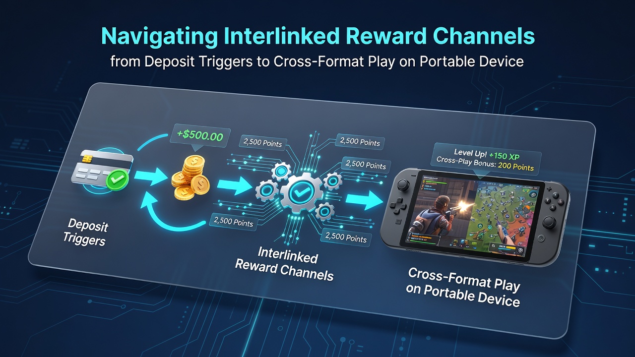 Smartphone-Display mit Cross-Format-Spiel und verknüpften Belohnungskanälen zwischen Slots und Live-Tischen